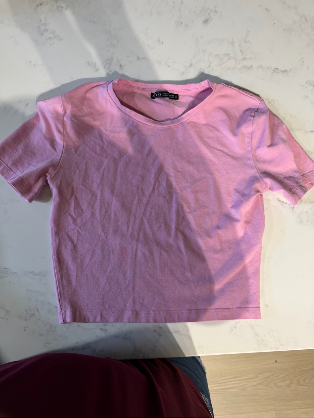 ZARA Light Pink Short-Sleeve Cropped Tee